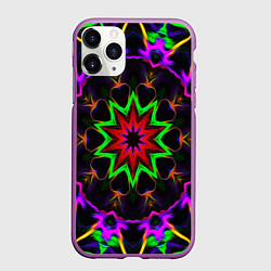 Чехол iPhone 11 Pro матовый Неоновая геометрия узоры, цвет: 3D-фиолетовый