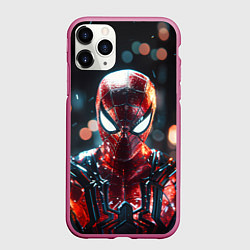Чехол iPhone 11 Pro матовый Человек-паук и вспышки света, цвет: 3D-малиновый