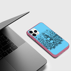 Чехол iPhone 11 Pro матовый Маяк с розами и кораблем, цвет: 3D-малиновый — фото 2
