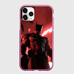 Чехол iPhone 11 Pro матовый Бэтмен красный ночной город