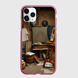 Чехол iPhone 11 Pro матовый Мастерская художника, цвет: 3D-малиновый