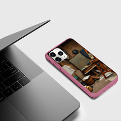 Чехол iPhone 11 Pro матовый Мастерская художника, цвет: 3D-малиновый — фото 2