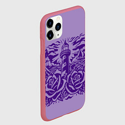 Чехол iPhone 11 Pro матовый Маяк с розами и корабли, цвет: 3D-малиновый — фото 2