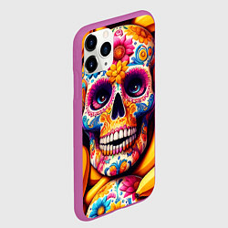 Чехол iPhone 11 Pro матовый Цветочный череп среди бананов - нейроарт, цвет: 3D-фиолетовый — фото 2