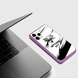 Чехол iPhone 11 Pro матовый Ведьмак stripes, цвет: 3D-фиолетовый — фото 2