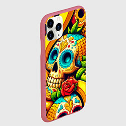 Чехол iPhone 11 Pro матовый Colorfull skulls and bananas - pop art pattern, цвет: 3D-малиновый — фото 2