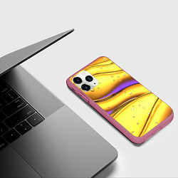 Чехол iPhone 11 Pro матовый Золотые волны с фиолетовым свечением, цвет: 3D-малиновый — фото 2
