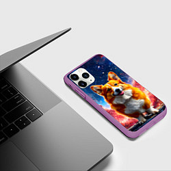 Чехол iPhone 11 Pro матовый Корги и космическое небо, цвет: 3D-фиолетовый — фото 2
