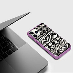 Чехол iPhone 11 Pro матовый Черно белый орнамент в этническом стиле, цвет: 3D-фиолетовый — фото 2