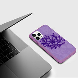 Чехол iPhone 11 Pro матовый Штурвал в розах, цвет: 3D-фиолетовый — фото 2