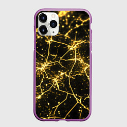 Чехол iPhone 11 Pro матовый Золотистые пути на черном, цвет: 3D-фиолетовый