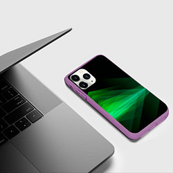 Чехол iPhone 11 Pro матовый Неоновая зеленая абстракция на черном фоне, цвет: 3D-фиолетовый — фото 2