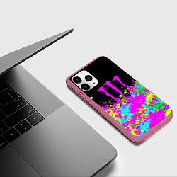 Чехол iPhone 11 Pro матовый Monster energy краски неоновые, цвет: 3D-малиновый — фото 2