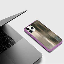 Чехол iPhone 11 Pro матовый Размытые серо-бежевые полосы, цвет: 3D-фиолетовый — фото 2