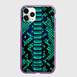 Чехол iPhone 11 Pro матовый Кожа зеленой змеи, цвет: 3D-фиолетовый