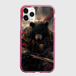 Чехол iPhone 11 Pro матовый Самурай медведь, цвет: 3D-малиновый