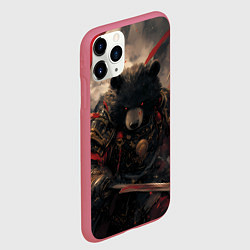 Чехол iPhone 11 Pro матовый Самурай медведь, цвет: 3D-малиновый — фото 2