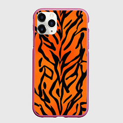 Чехол iPhone 11 Pro матовый Тигровый огненный паттерн, цвет: 3D-малиновый