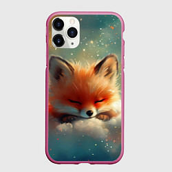 Чехол iPhone 11 Pro матовый Лисенок спит на облаке, цвет: 3D-малиновый