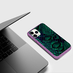 Чехол iPhone 11 Pro матовый Бирюзовая змеиная кожа, цвет: 3D-фиолетовый — фото 2