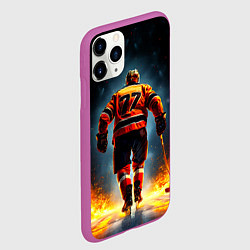 Чехол iPhone 11 Pro матовый Хоккеист в огне, цвет: 3D-фиолетовый — фото 2