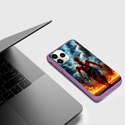 Чехол iPhone 11 Pro матовый Крав-мага боец в огне, цвет: 3D-фиолетовый — фото 2