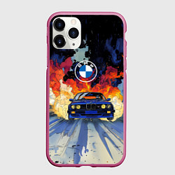 Чехол iPhone 11 Pro матовый Синяя БМВ за огнем