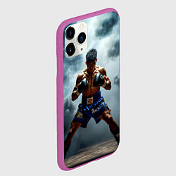 Чехол iPhone 11 Pro матовый Тайский боксер в дыму, цвет: 3D-фиолетовый — фото 2