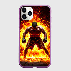 Чехол iPhone 11 Pro матовый Боксер в огне, цвет: 3D-фиолетовый