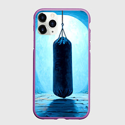 Чехол iPhone 11 Pro матовый Боксерская груша на синем, цвет: 3D-фиолетовый