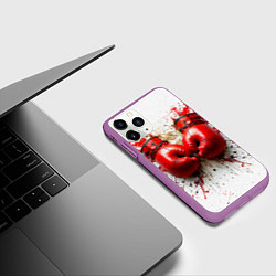 Чехол iPhone 11 Pro матовый Красные бойцовские перчатки на белом, цвет: 3D-фиолетовый — фото 2