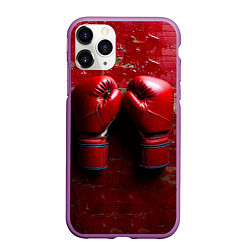 Чехол iPhone 11 Pro матовый Бойцовские перчатки на красном, цвет: 3D-фиолетовый