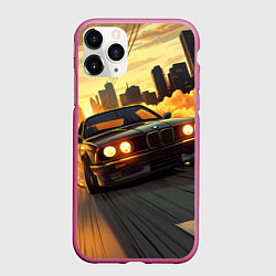 Чехол iPhone 11 Pro матовый БМВ на фоне заката
