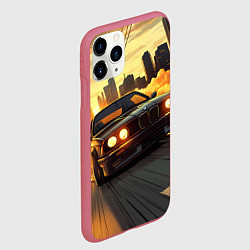 Чехол iPhone 11 Pro матовый БМВ на фоне заката, цвет: 3D-малиновый — фото 2