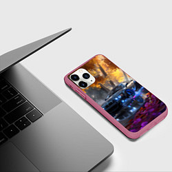 Чехол iPhone 11 Pro матовый BMW синие неоновые фары, цвет: 3D-малиновый — фото 2