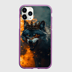 Чехол iPhone 11 Pro матовый Злой волк в огне, цвет: 3D-фиолетовый