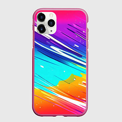 Чехол iPhone 11 Pro матовый Радужные брызги краски текстура, цвет: 3D-малиновый