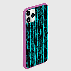 Чехол iPhone 11 Pro матовый Бирюзовые полоски-деревья на темном фоне - паттерн, цвет: 3D-фиолетовый — фото 2