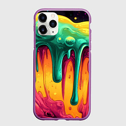 Чехол iPhone 11 Pro матовый Зелено-оранжевая клякса, цвет: 3D-фиолетовый