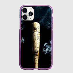 Чехол iPhone 11 Pro матовый Бейсбольная бита на черном в дыму