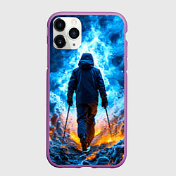 Чехол iPhone 11 Pro матовый Лыжник в огне, цвет: 3D-фиолетовый