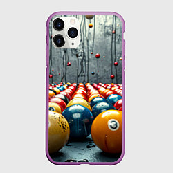 Чехол iPhone 11 Pro матовый Бильярдные шары на сером