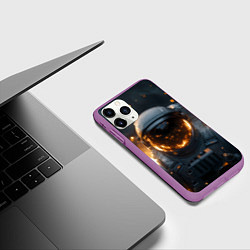 Чехол iPhone 11 Pro матовый Космонавт на фоне огня, цвет: 3D-фиолетовый — фото 2