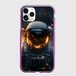 Чехол iPhone 11 Pro матовый Космонавт на фоне огня, цвет: 3D-фиолетовый