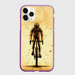 Чехол iPhone 11 Pro матовый Трековый велосипедист на бежевом, цвет: 3D-фиолетовый