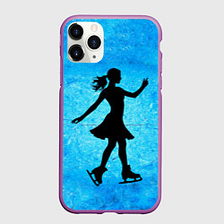 Чехол iPhone 11 Pro матовый Фигуристка на синем, цвет: 3D-фиолетовый