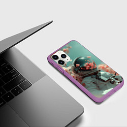 Чехол iPhone 11 Pro матовый Весенний космонавт, цвет: 3D-фиолетовый — фото 2