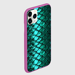 Чехол iPhone 11 Pro матовый Блестящая змеиная чешуя - зеленые чешуйки паттерн, цвет: 3D-фиолетовый — фото 2