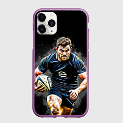 Чехол iPhone 11 Pro матовый Регбист на черном, цвет: 3D-фиолетовый