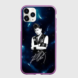 Чехол iPhone 11 Pro матовый Юрий Хой черно-белый портрет с подписью, цвет: 3D-фиолетовый